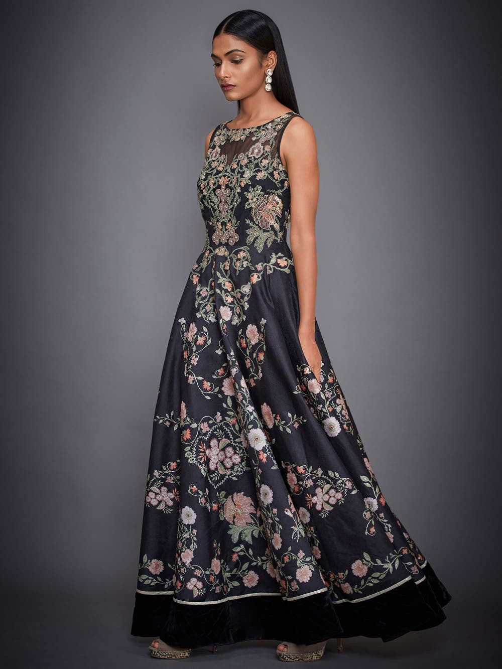 Buy Label Ritu Kumar Blue Ethnic Motifs Georgette Maxi Dress - Dresses for  Women 20424874 | Myntra